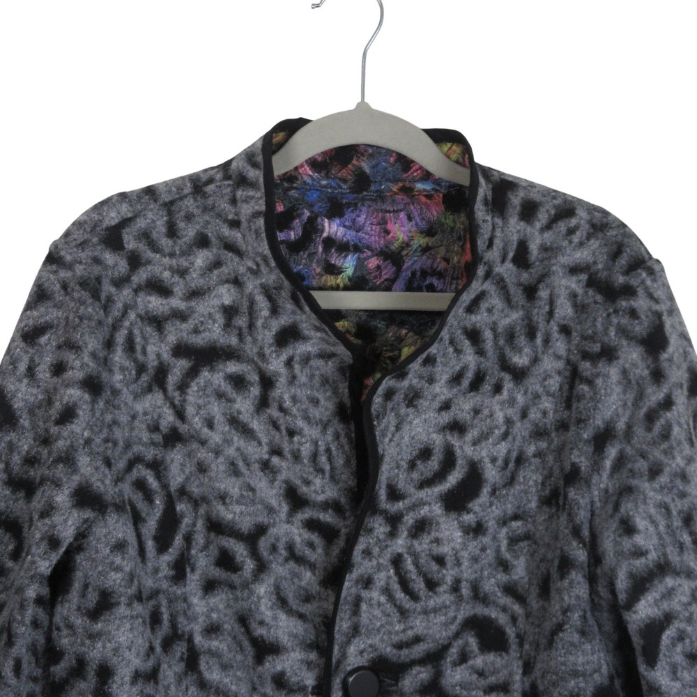 Trimdin Reversible Fuzzy Jacket Med Colorful Abstract Artsy Button Front - Picture 7 of 16